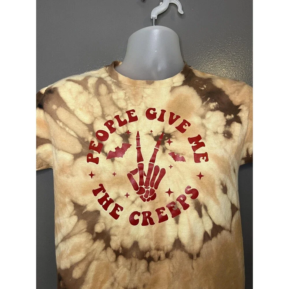 People Give Me The Creeps Shirt Youth Large Brown Tie Dye Halloween Graphic Tee